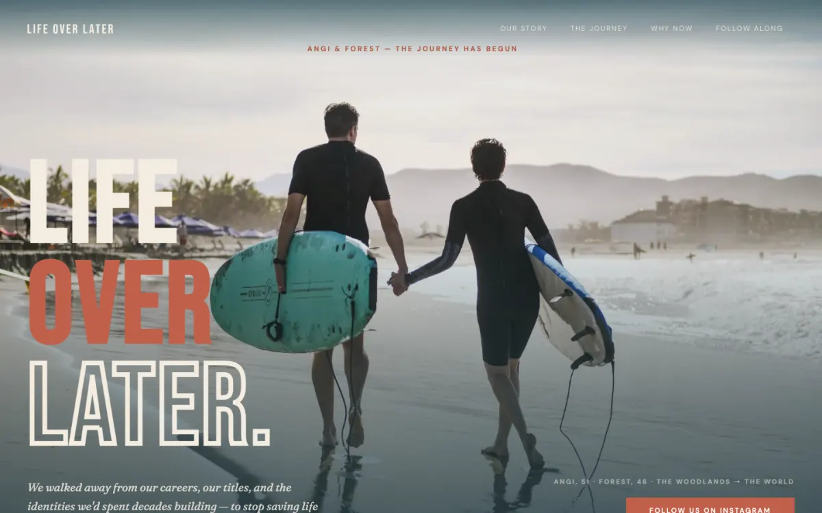 Life Over Later homepage, desktop