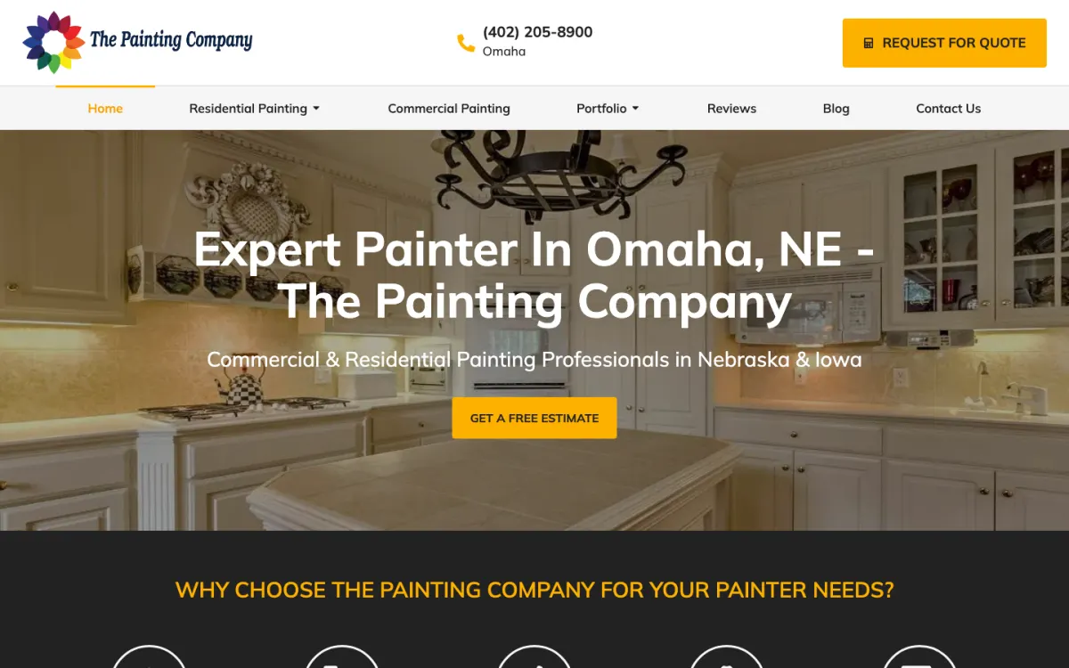 The Painting Company homepage, desktop