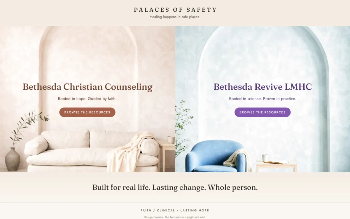 Palaces of Safety homepage, desktop