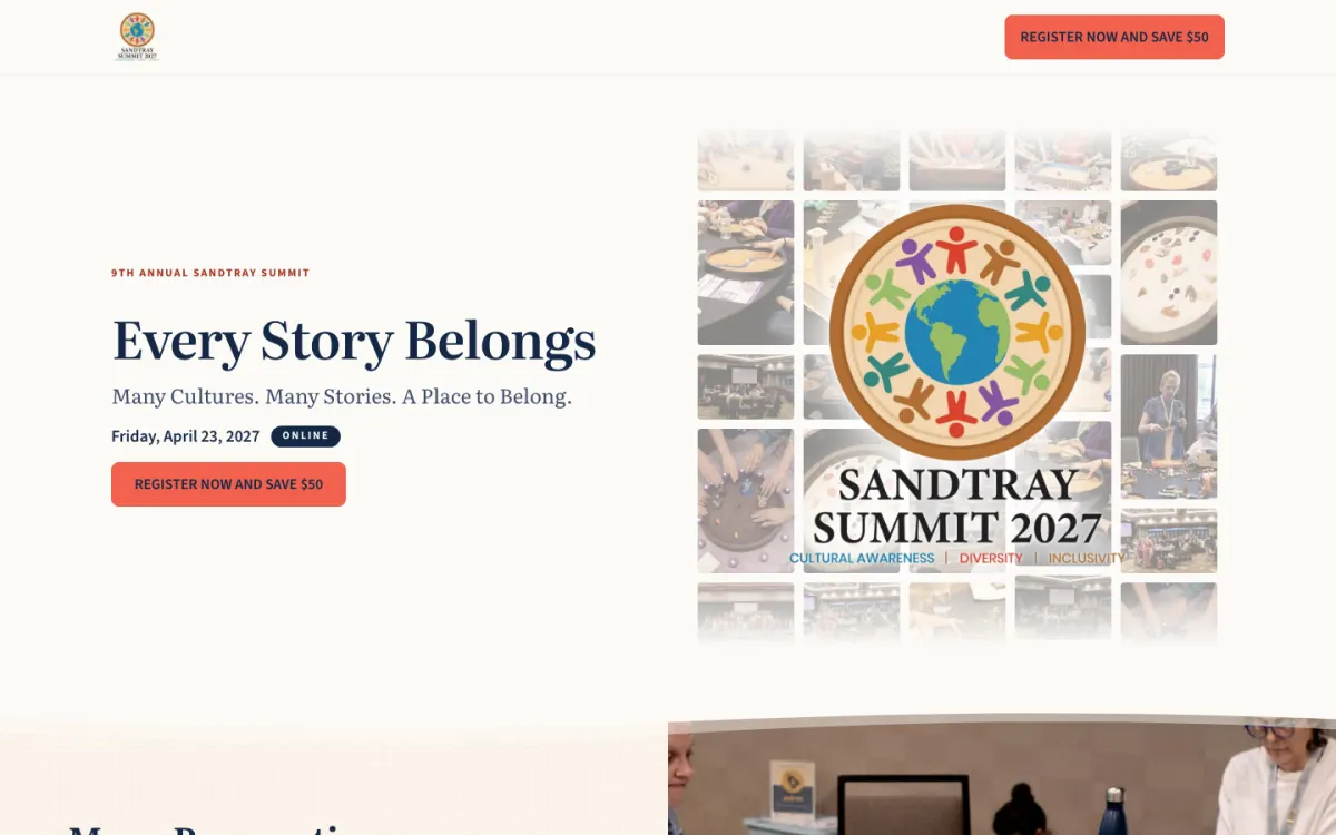 Sandtray Summit homepage, desktop